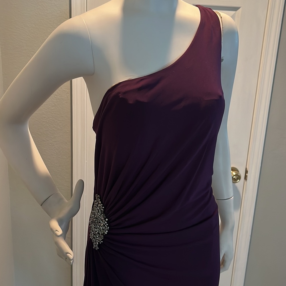 NWT Long One Shoulder Purple Dress side split 2X